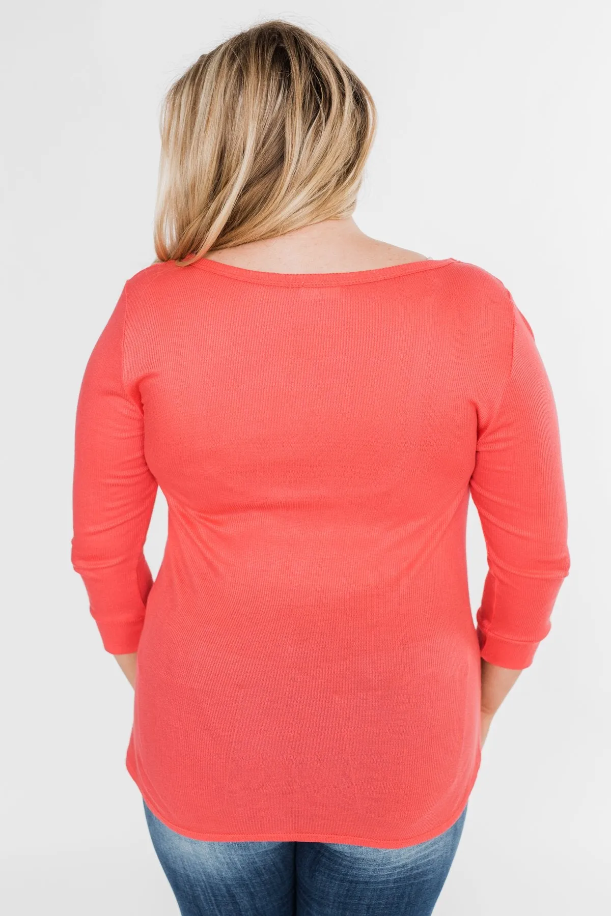 Everyday 3/4 Sleeve Henley - Coral