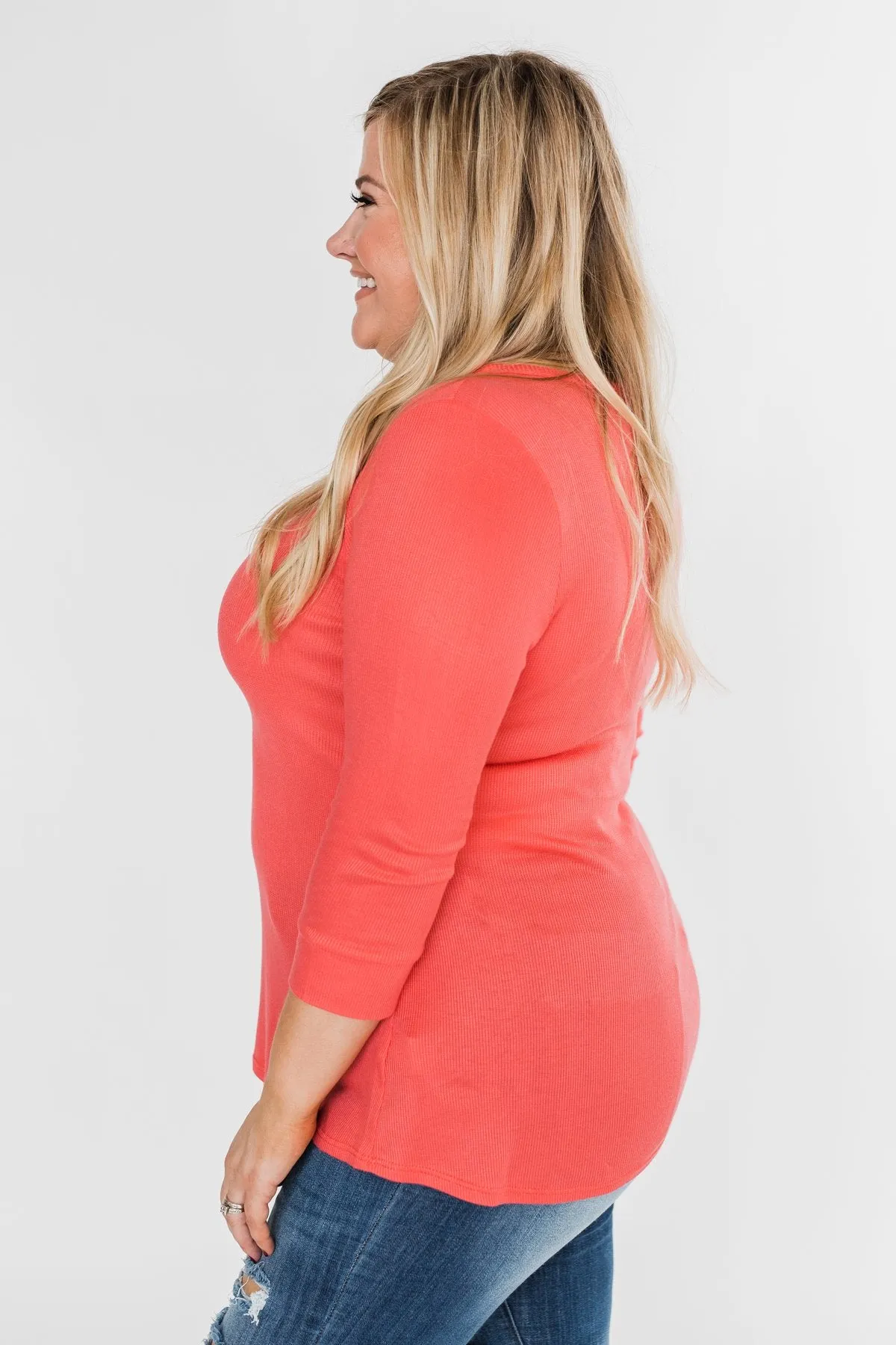 Everyday 3/4 Sleeve Henley - Coral