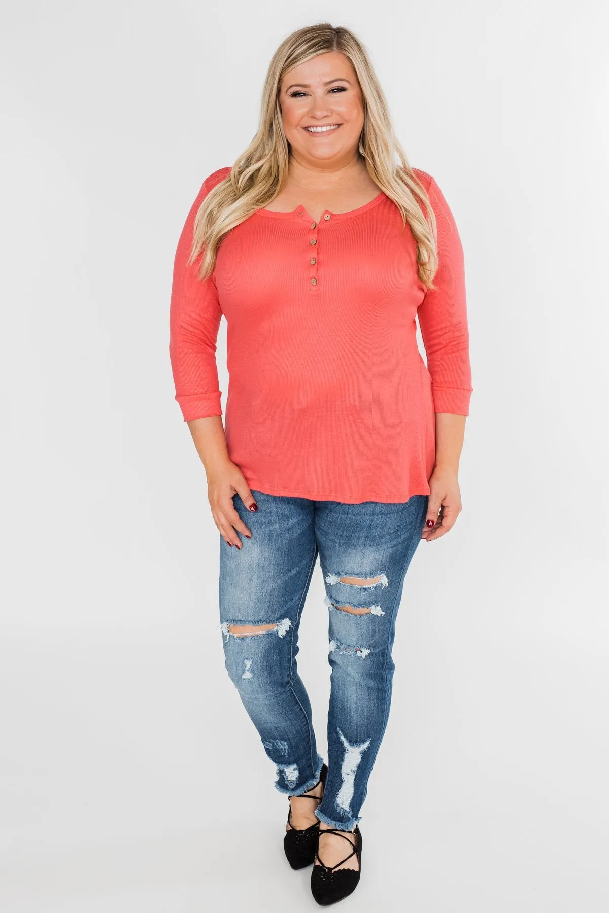 Everyday 3/4 Sleeve Henley - Coral