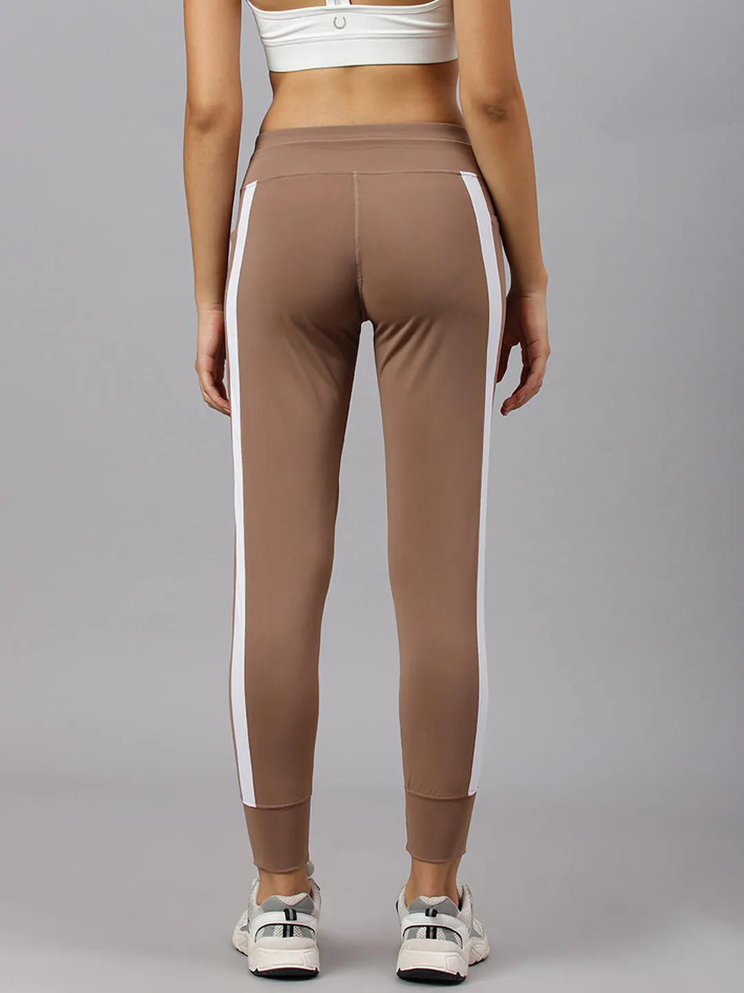 Fitkin Women's Brown Side Stripes Jogger