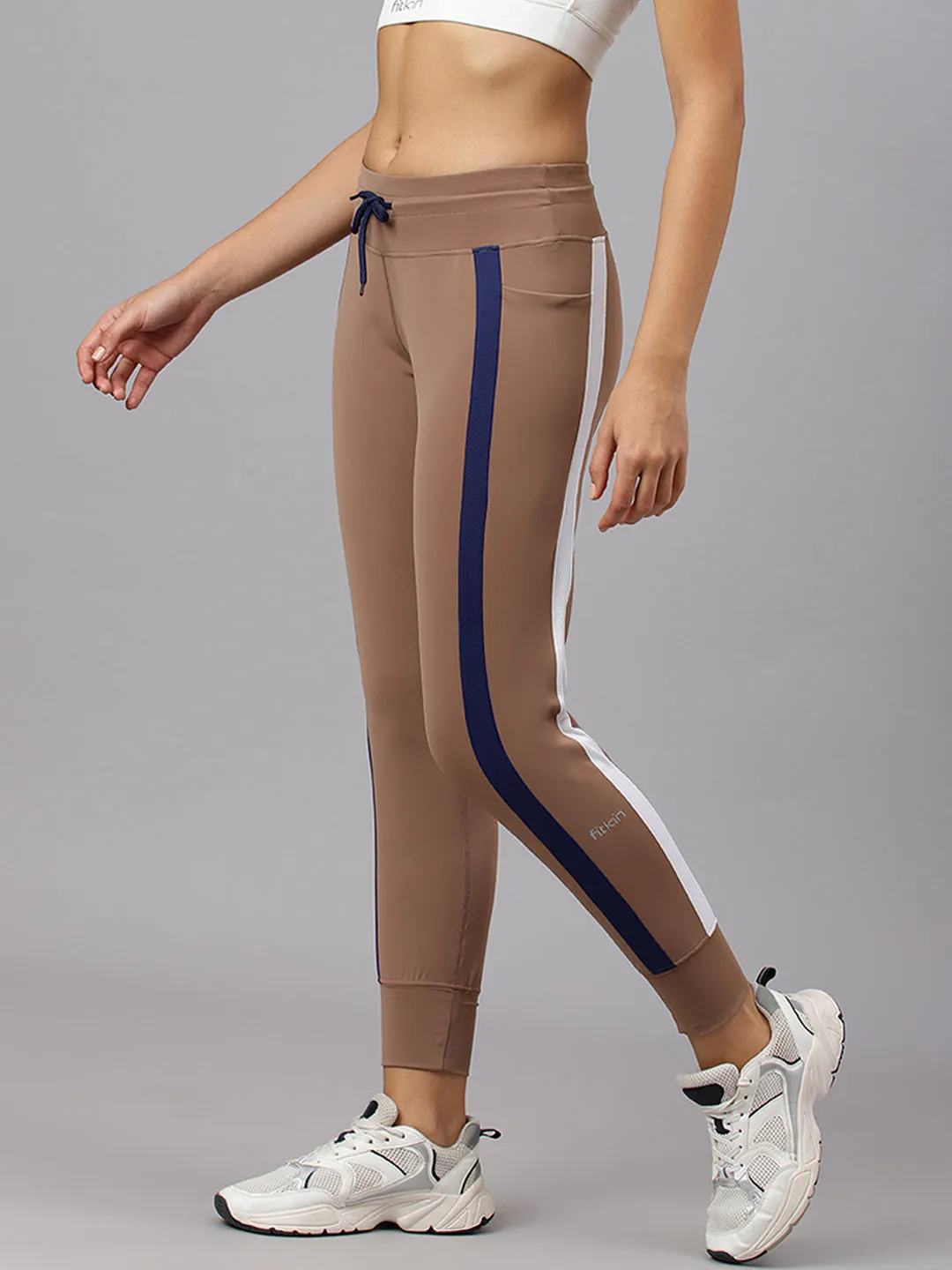 Fitkin Women's Brown Side Stripes Jogger