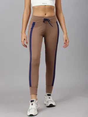 Fitkin Women's Brown Side Stripes Jogger