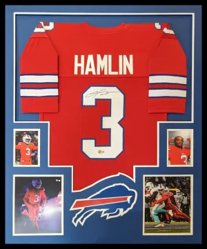 FRAMED BUFFALO DAMAR HAMLIN AUTOGRAPHED SIGNED JERSEY BECKETT HOLO