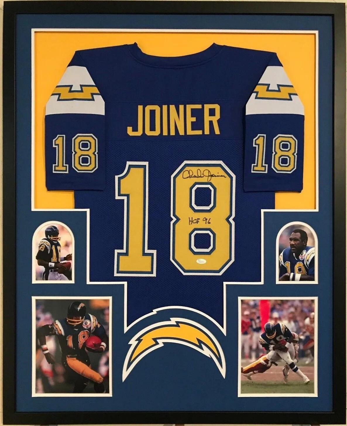 FRAMED CHARLIE JOINER AUTOGRAPHED SIGNED INSC SAN DIEGO CHARGERS JERSEY JSA COA