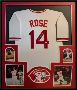 FRAMED CINCINNATI REDS ROSE AUTOGRAPHED SIGNED JERSEY JSA COA
