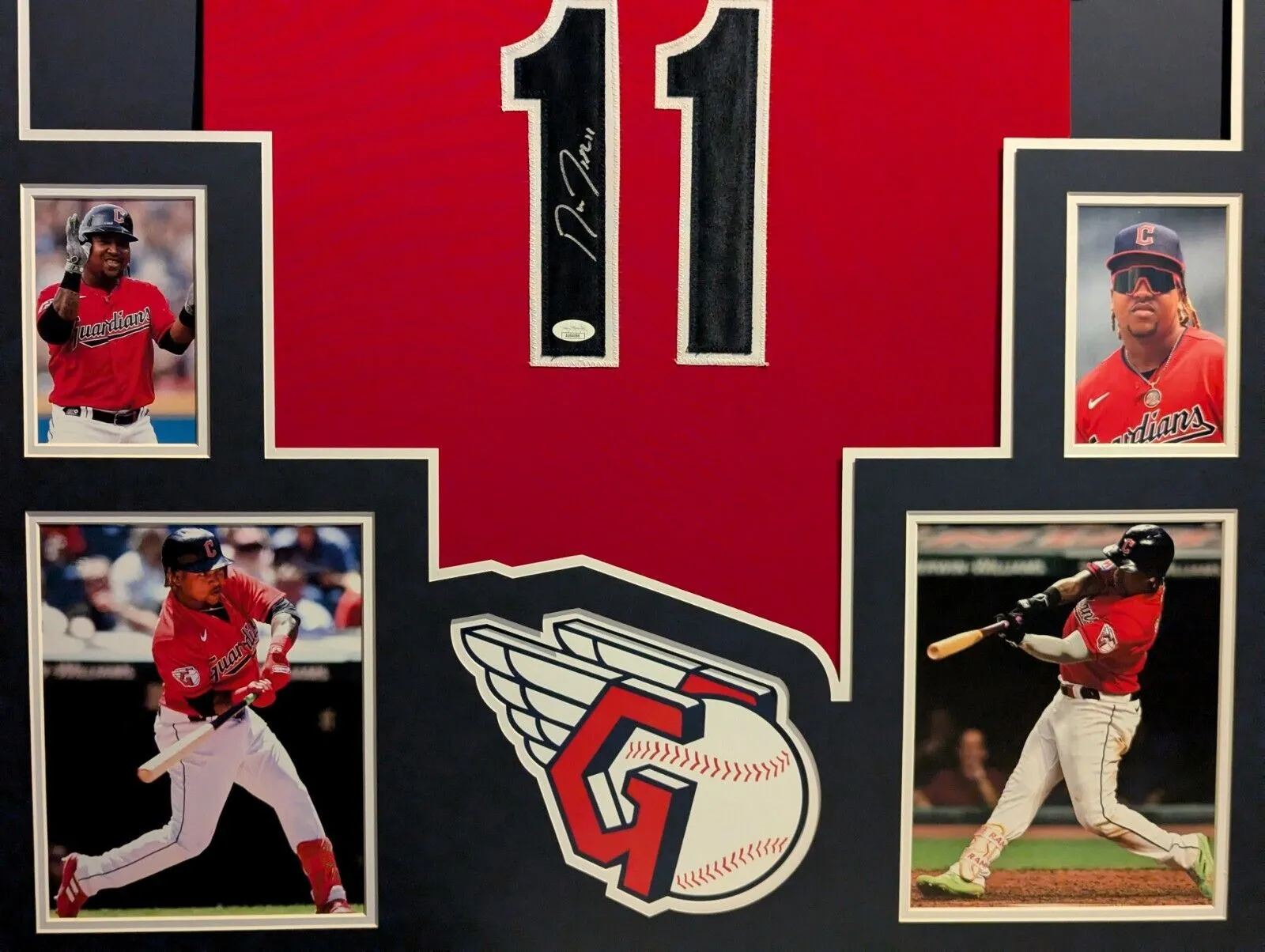 FRAMED CLEVELAND GUARDIANS JOSE RAMIREZ AUTOGRAPHED SIGNED JERSEY JSA COA