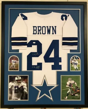 FRAMED DALLAS COWBOYS LARRY BROWN AUTOGRAPHED SIGNED INSCRIBED JERSEY JSA COA