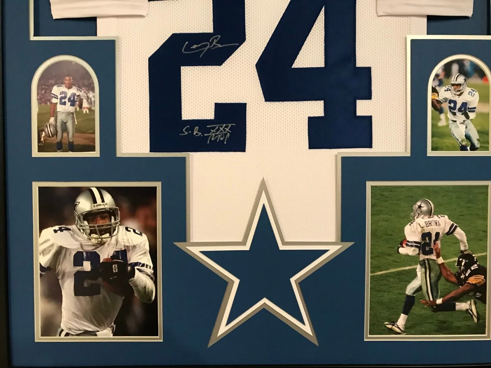 FRAMED DALLAS COWBOYS LARRY BROWN AUTOGRAPHED SIGNED INSCRIBED JERSEY JSA COA