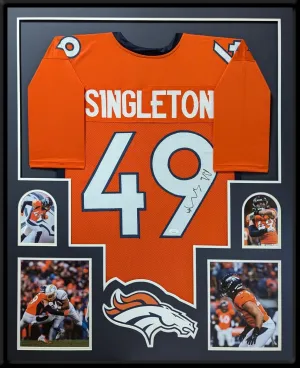 FRAMED DENVER BRONCOS ALEX SINGLETON AUTOGRAPHED SIGNED JERSEY JSA COA