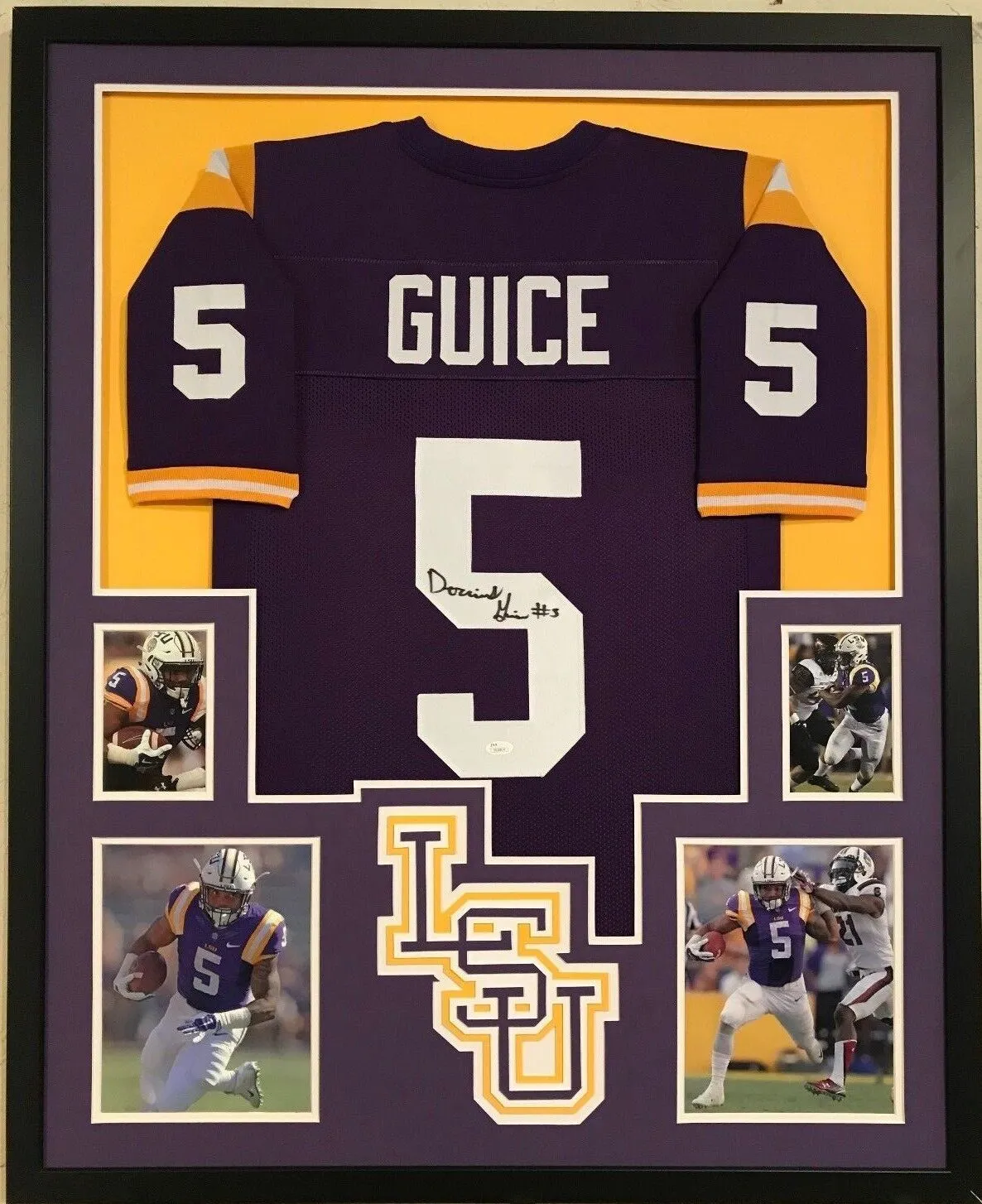 FRAMED DERRIUS GUICE AUTOGRAPHED SIGNED LSU TIGERS JERSEY JSA COA
