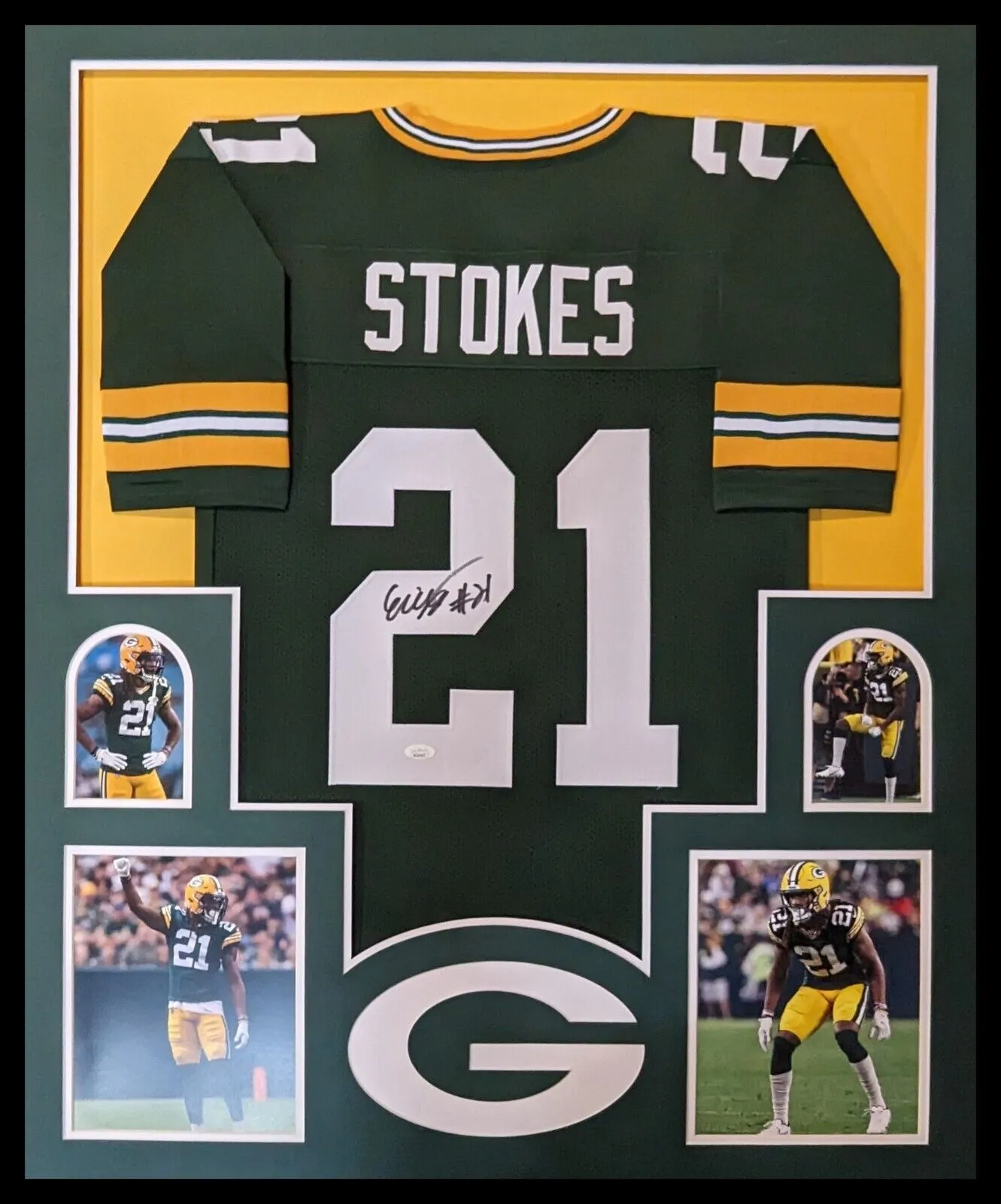 FRAMED GREEN BAY PACKERS ERIC STOKES AUTOGRAPHED SIGNED JERSEY JSA COA