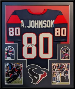 FRAMED HOUSTON TEXANS ANDRE JOHNSON AUTOGRAPHED SIGNED JERSEY JSA COA