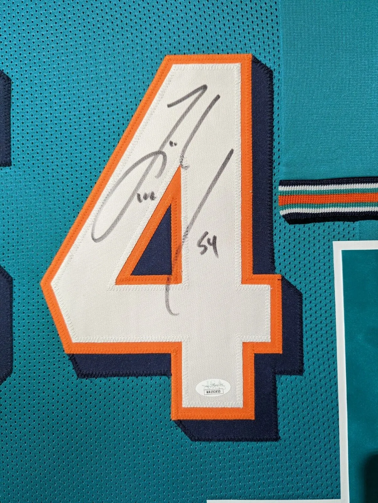 FRAMED IN SUEDE MIAMI DOLPHINS ZACH THOMAS AUTOGRAPHED SIGNED JERSEY JSA COA