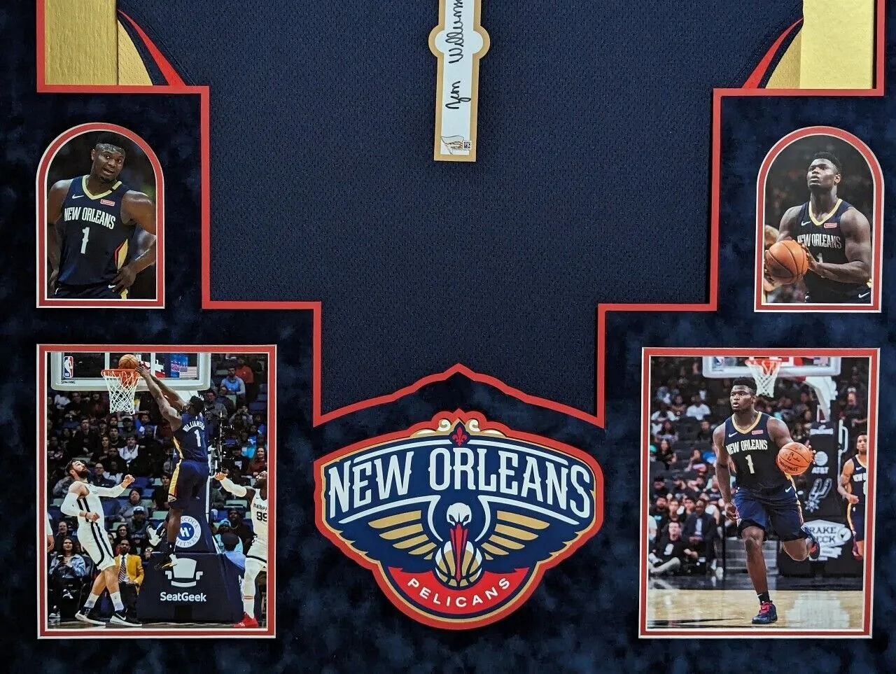 FRAMED IN SUEDE NEW ORLEANS PELICANS ZION WILLIAMSON SIGNED JERSEY FANATICS HOLO
