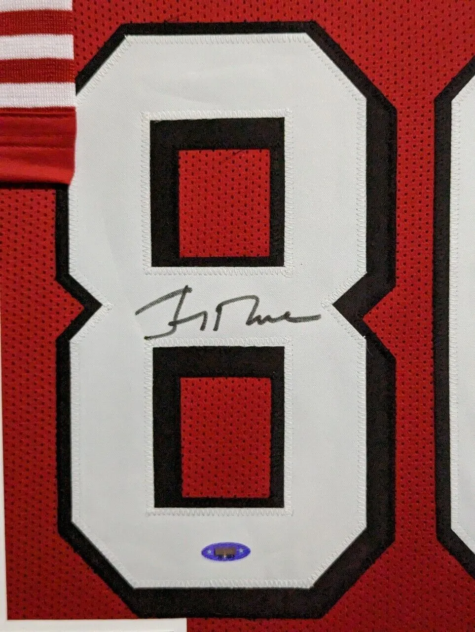FRAMED IN SUEDE SAN FRANCISCO 49ERS JERRY RICE AUTOGRAPHED JERSEY TRISTAR HOLO