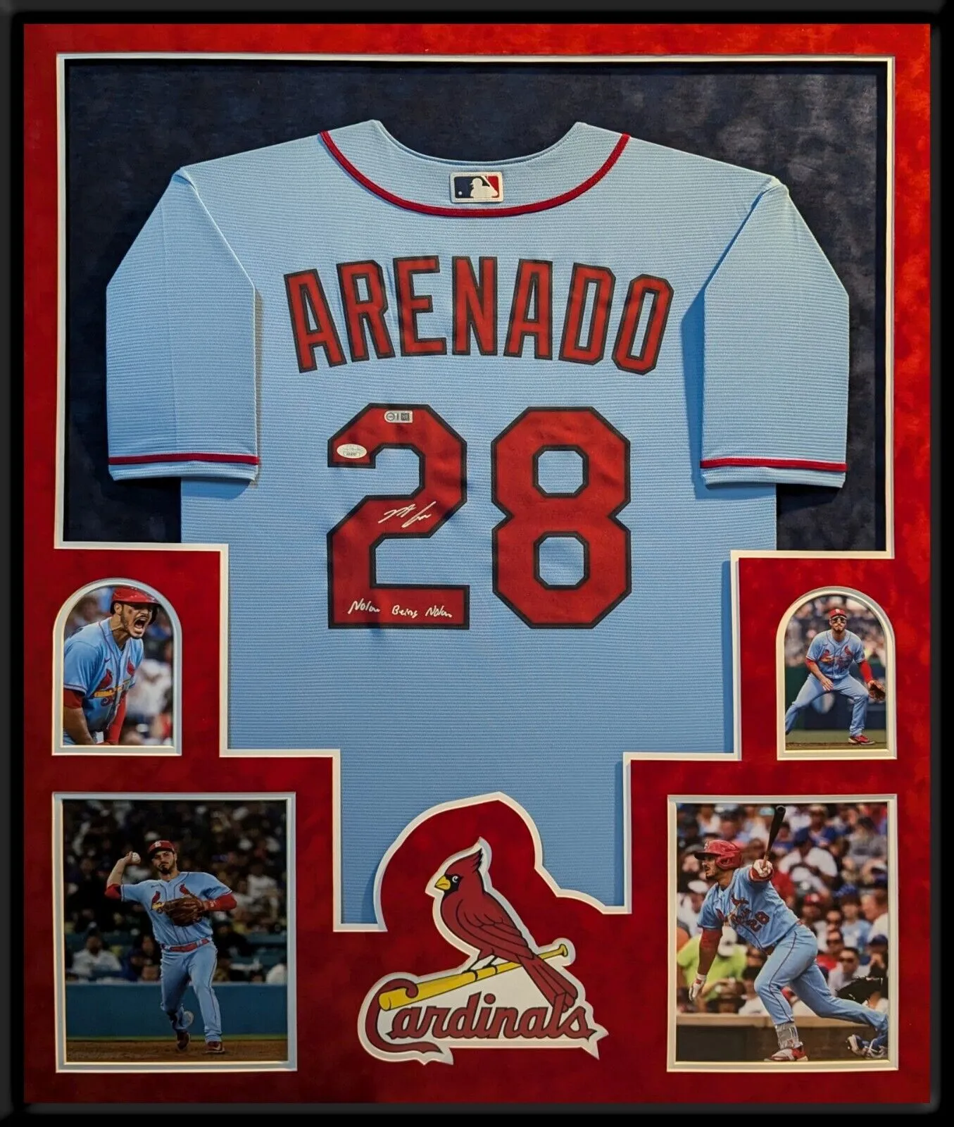 FRAMED IN SUEDE ST LOUIS CARDINALS NOLAN ARENADO AUTOGRAPHED JERSEY JSA COA