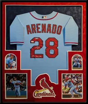 FRAMED IN SUEDE ST LOUIS CARDINALS NOLAN ARENADO AUTOGRAPHED JERSEY JSA COA