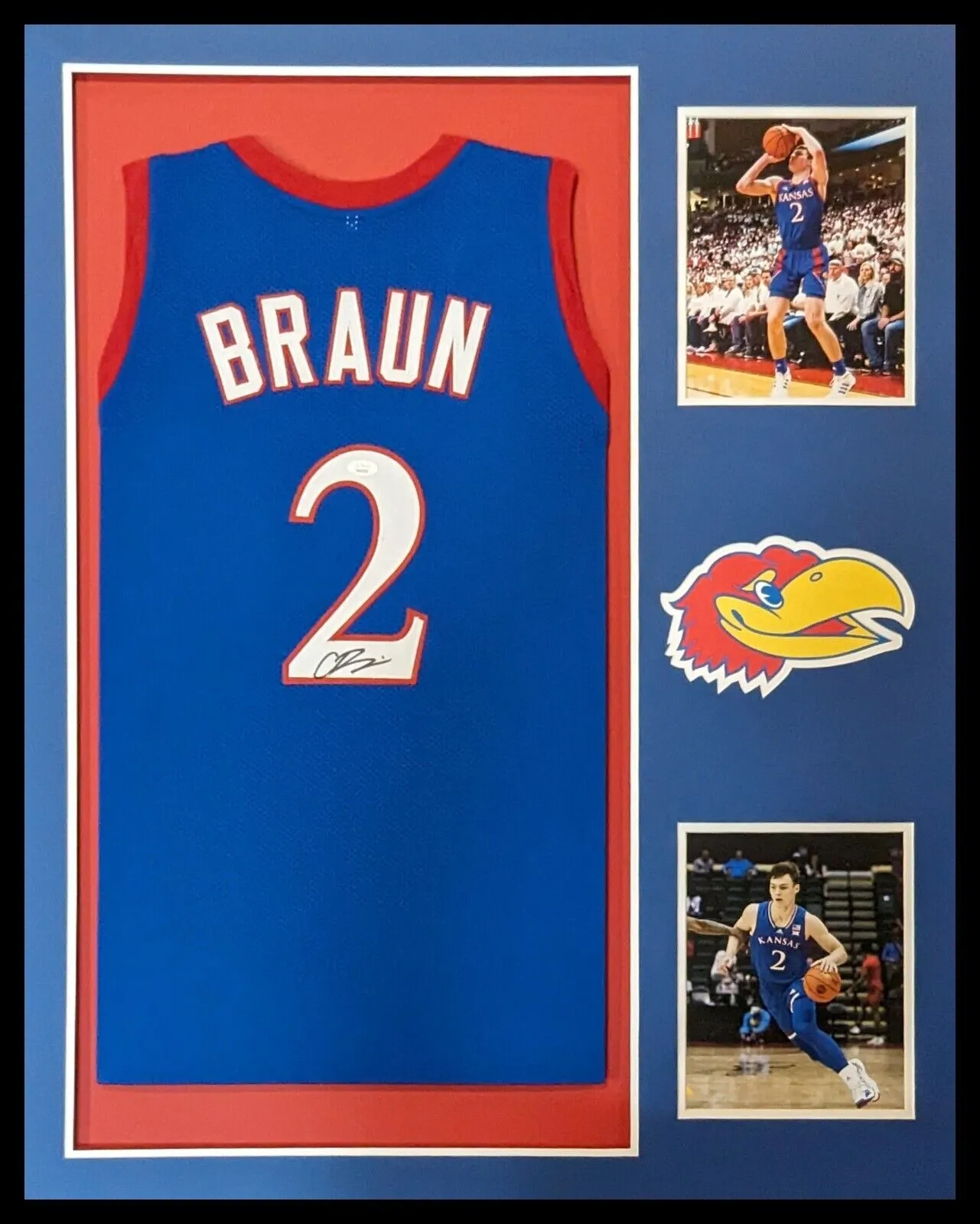 FRAMED KANSAS JAYHAWKS CHRISTIAN BRAUN AUTOGRAPHED SIGNED JERSEY JSA COA
