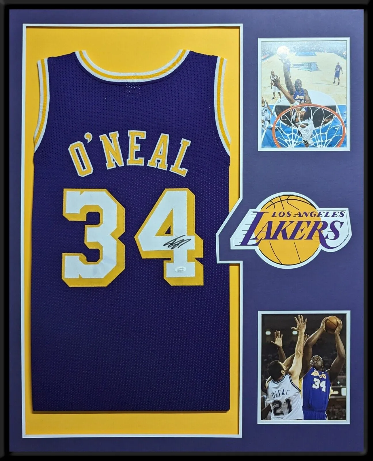 FRAMED L.A. LAKERS SHAQUILLE O'NEAL AUTOGRAPHED SIGNED JERSEY JSA COA