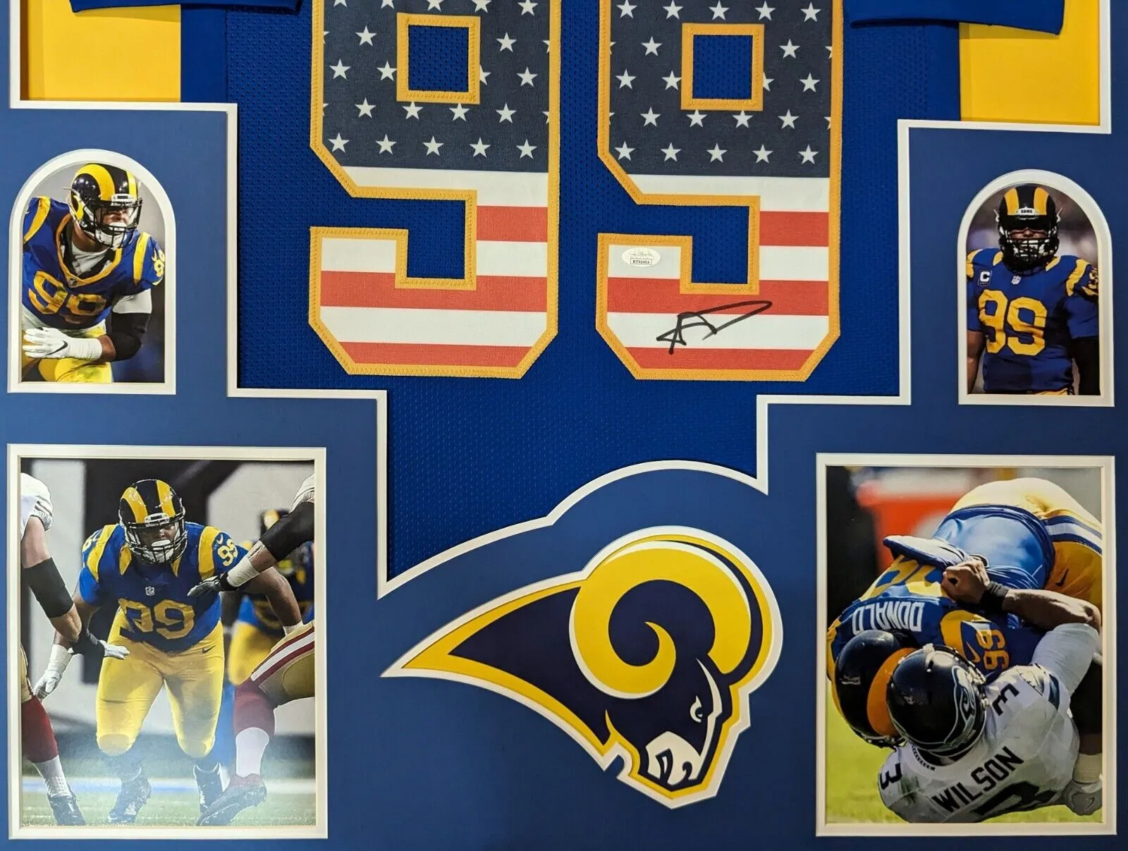 FRAMED LOS ANGELES RAMS AARON DONALD AUTOGRAPHED SIGNED JERSEY JSA COA