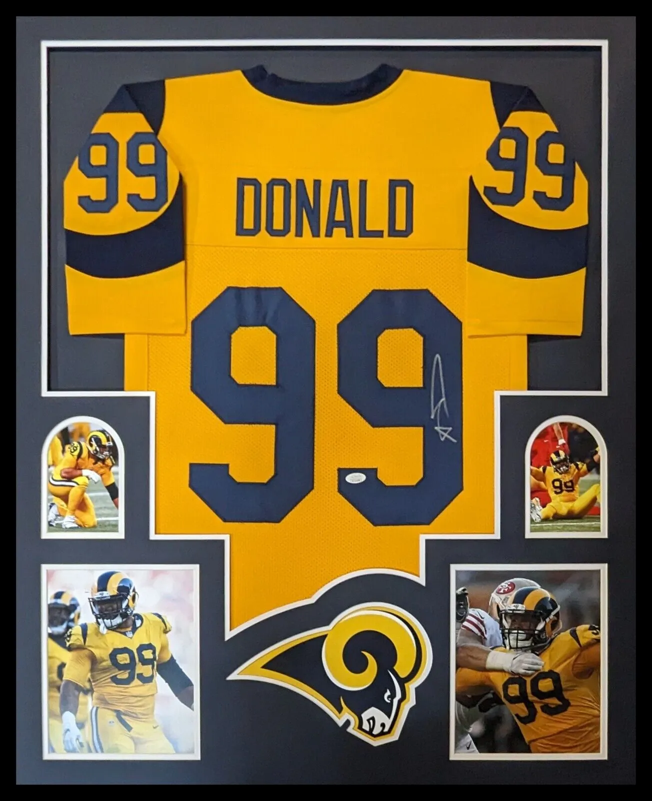 FRAMED LOS ANGELES RAMS AARON DONALD AUTOGRAPHED SIGNED JERSEY JSA COA