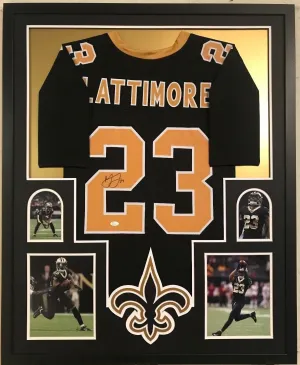 FRAMED MARSHON LATTIMORE AUTOGRAPHED SIGNED NEW ORLEANS SAINTS JERSEY JSA COA