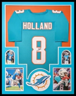 FRAMED MIAMI DOLPHINS JEVON HOLLAND AUTOGRAPHED SIGNED JERSEY JSA COA