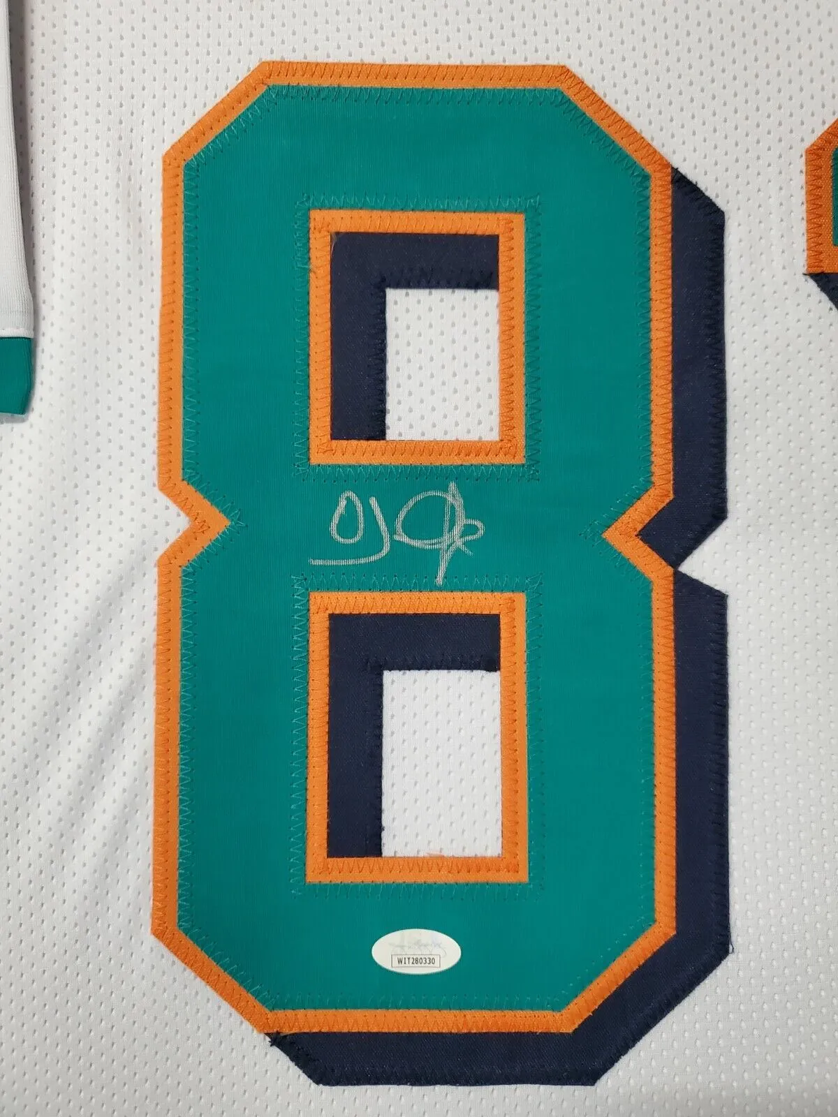 FRAMED MIAMI DOLPHINS OJ MCDUFFIE AUTOGRAPHED SIGNED JERSEY JSA COA