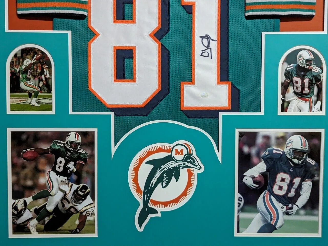 FRAMED MIAMI DOLPHINS OJ MCDUFFIE AUTOGRAPHED SIGNED JERSEY JSA COA
