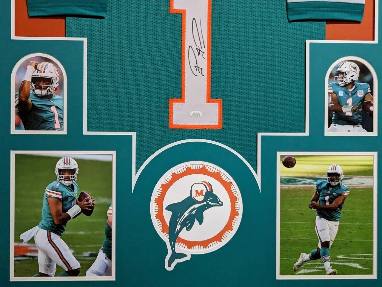 FRAMED MIAMI DOLPHINS TUA TAGOVAILOA AUTOGRAPHED SIGNED JERSEY JSA COA