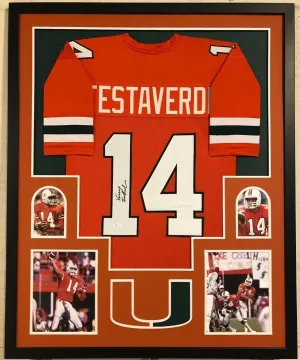 FRAMED MIAMI HURRICANES VINNY TESTAVERDE AUTOGRAPHED SIGNED JERSEY JSA COA