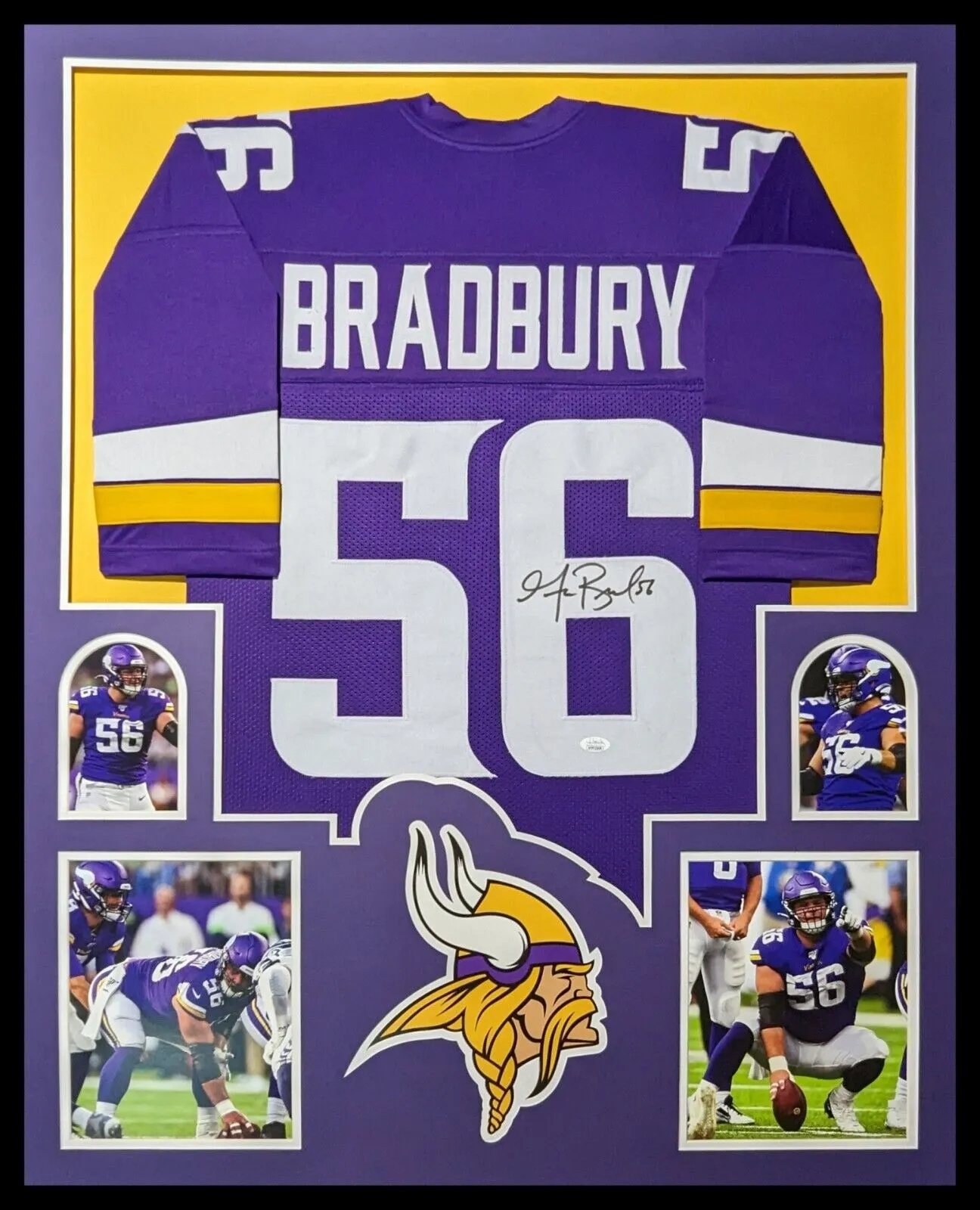 FRAMED MINNESOTA VIKINGS GARRETT BRADBURY AUTOGRAPHED SIGNED JERSEY JSA COA