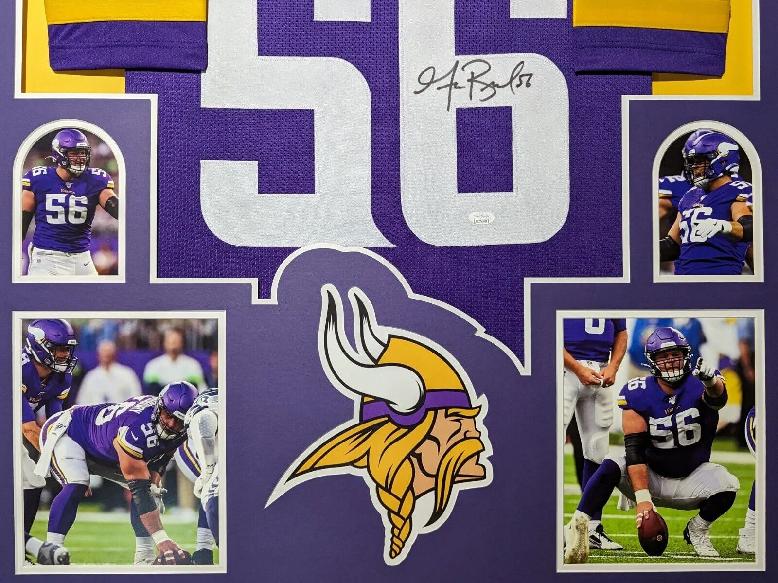 FRAMED MINNESOTA VIKINGS GARRETT BRADBURY AUTOGRAPHED SIGNED JERSEY JSA COA