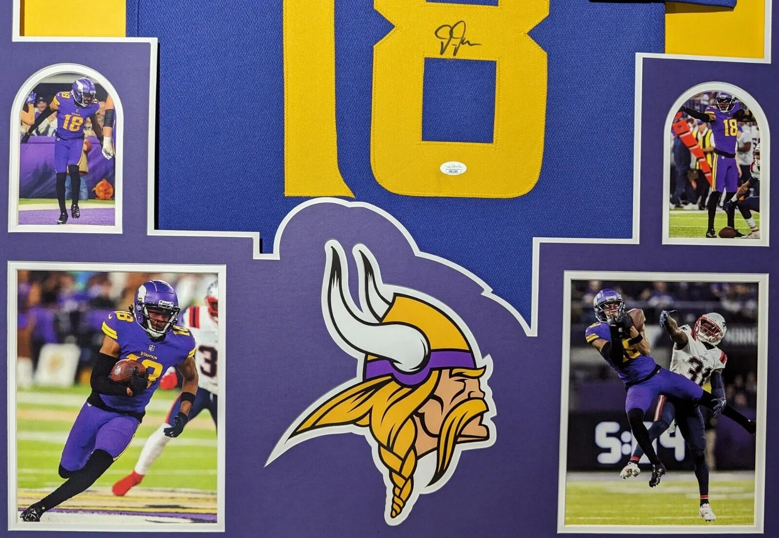 FRAMED MINNESOTA VIKINGS JUSTIN JEFFERSON AUTOGRAPHED SIGNED JERSEY JSA COA