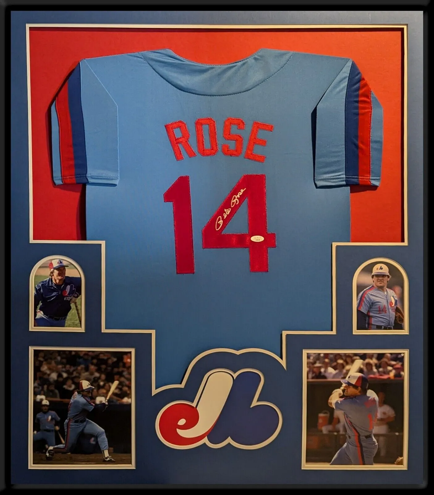 FRAMED MONTREAL EXPOS PETE ROSE AUTOGRAPHED SIGNED JERSEY JSA COA