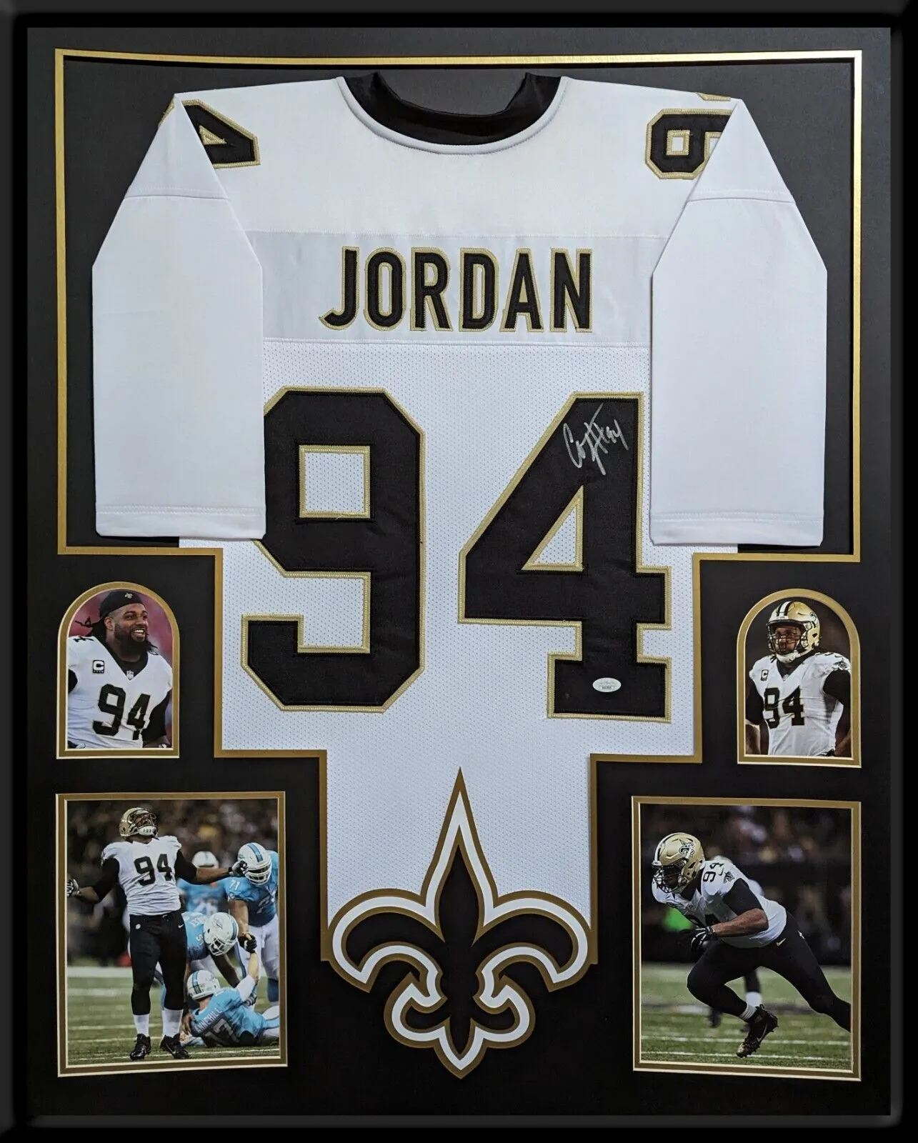 FRAMED NEW ORLEANS SAINTS CAMERON JORDAN AUTOGRAPHED SIGNED JERSEY JSA COA