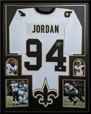 FRAMED NEW ORLEANS SAINTS CAMERON JORDAN AUTOGRAPHED SIGNED JERSEY JSA COA