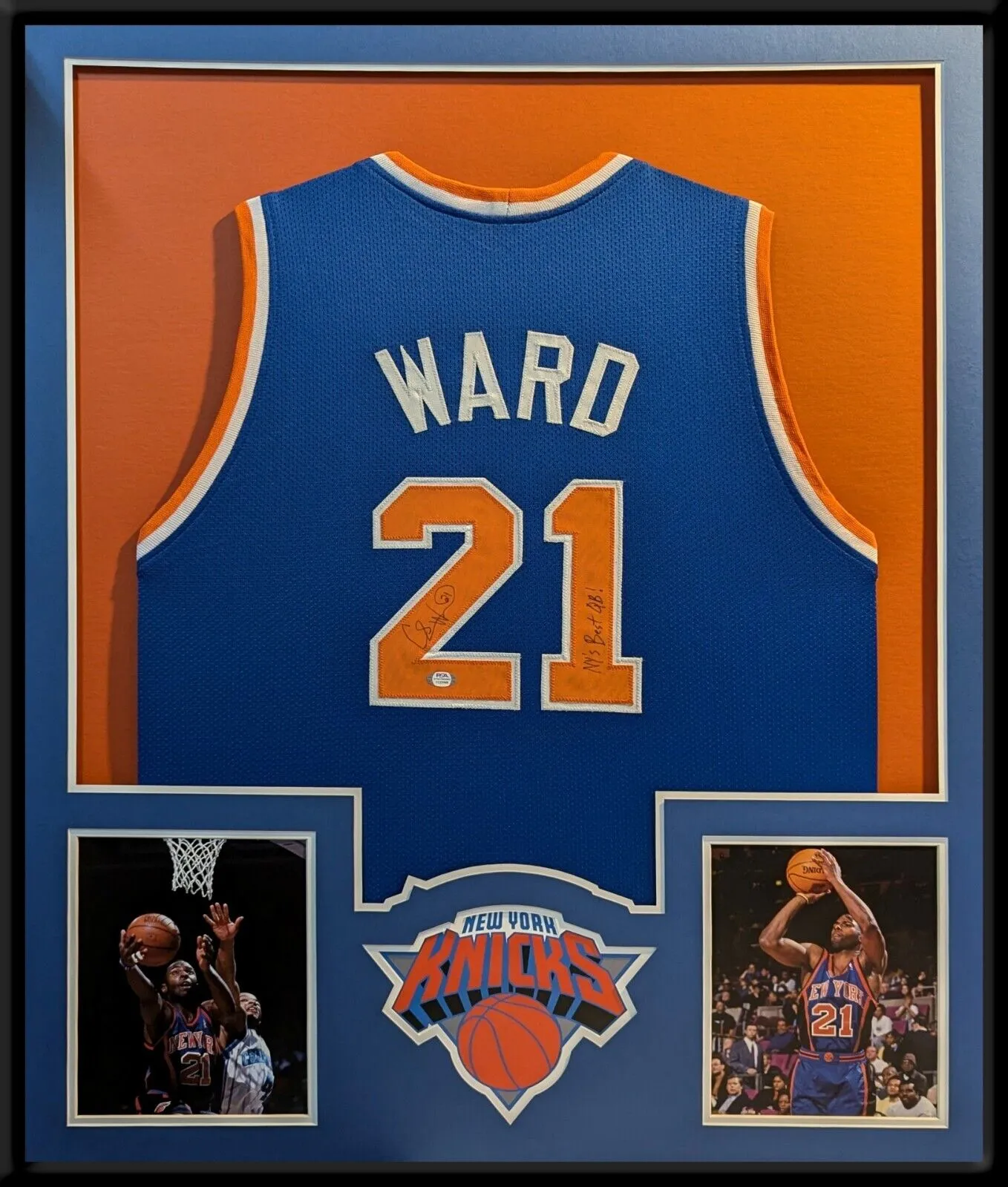 FRAMED NEW YORK KNICKS CHARLIE WARD JR AUTOGRAPHED INSCRIBED JERSEY PSA COA