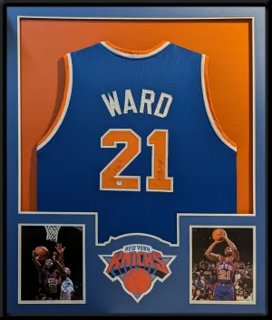 FRAMED NEW YORK KNICKS CHARLIE WARD JR AUTOGRAPHED INSCRIBED JERSEY PSA COA