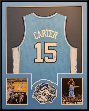 FRAMED NORTH CAROLINA TAR HEELS VINCE CARTER AUTOGRAPHED SIGNED JERSEY JSA COA