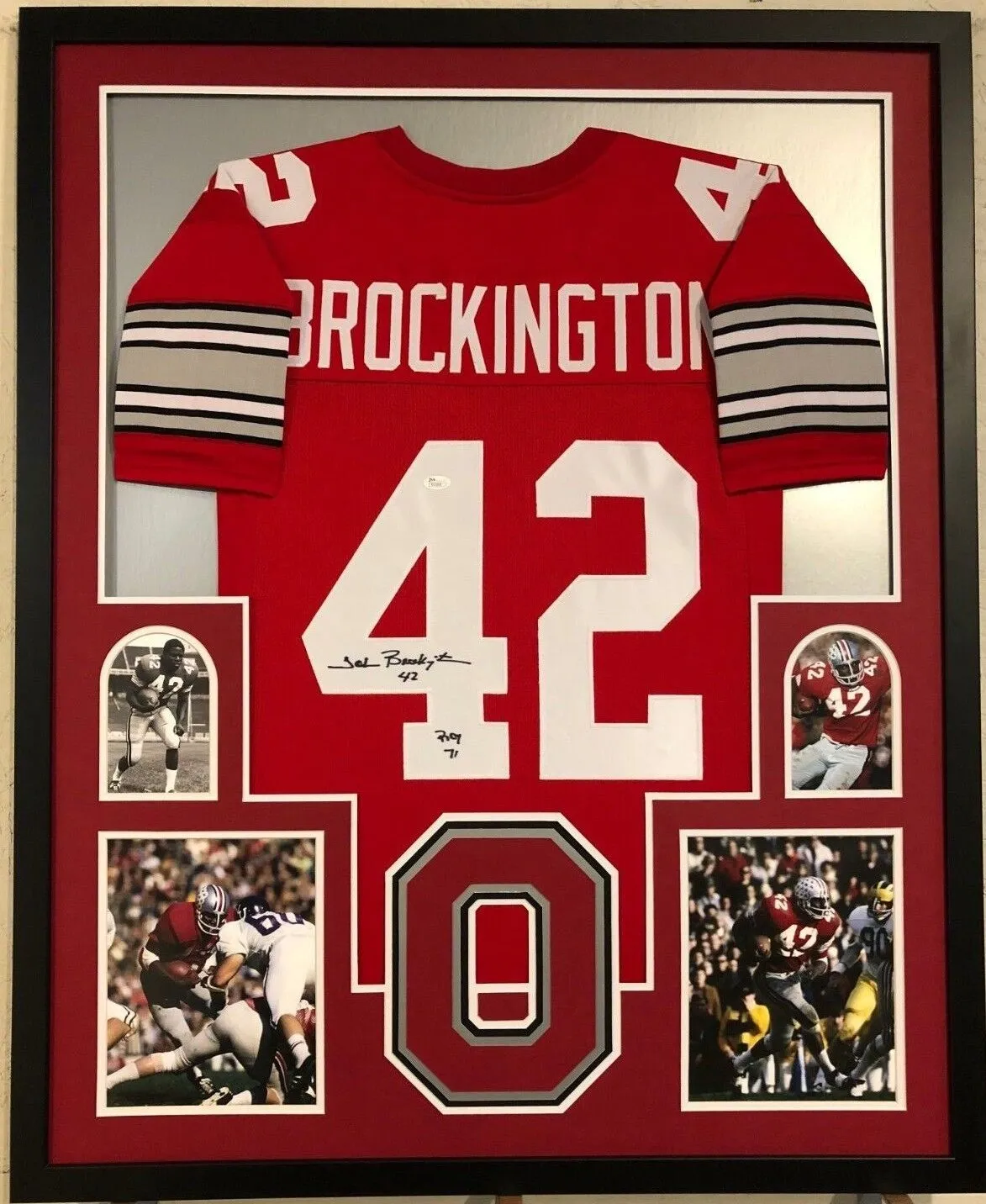 FRAMED OHIO STATE BUCKEYES JOHN BROCKINGTON AUTOGRAPHED SIGNED JERSEY JSA COA
