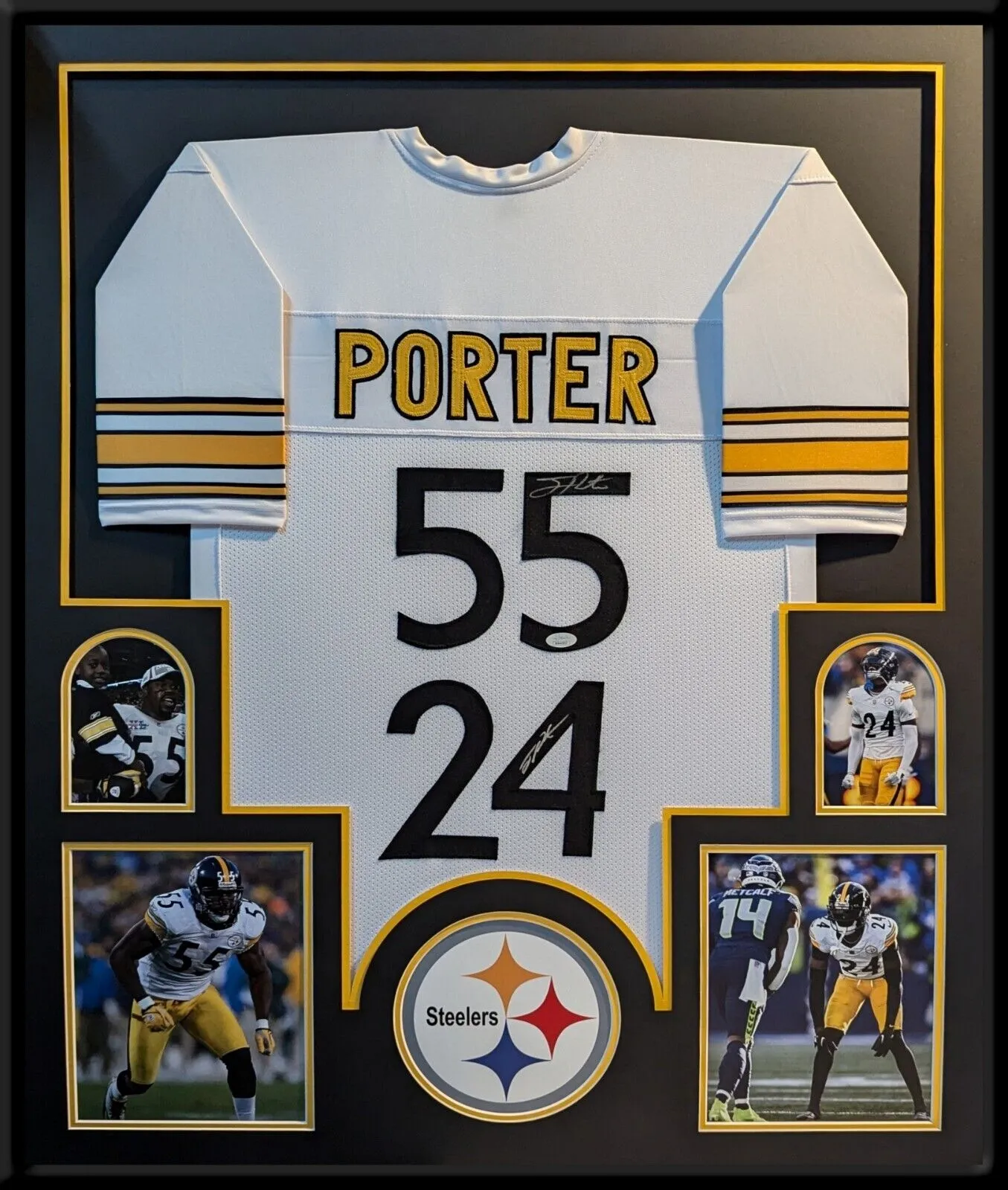 FRAMED PITTSBURGH STEELERS JOEY PORTER JR & SR AUTOGRAPHED SIGNED JERSEY JSA COA