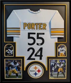 FRAMED PITTSBURGH STEELERS JOEY PORTER JR & SR AUTOGRAPHED SIGNED JERSEY JSA COA