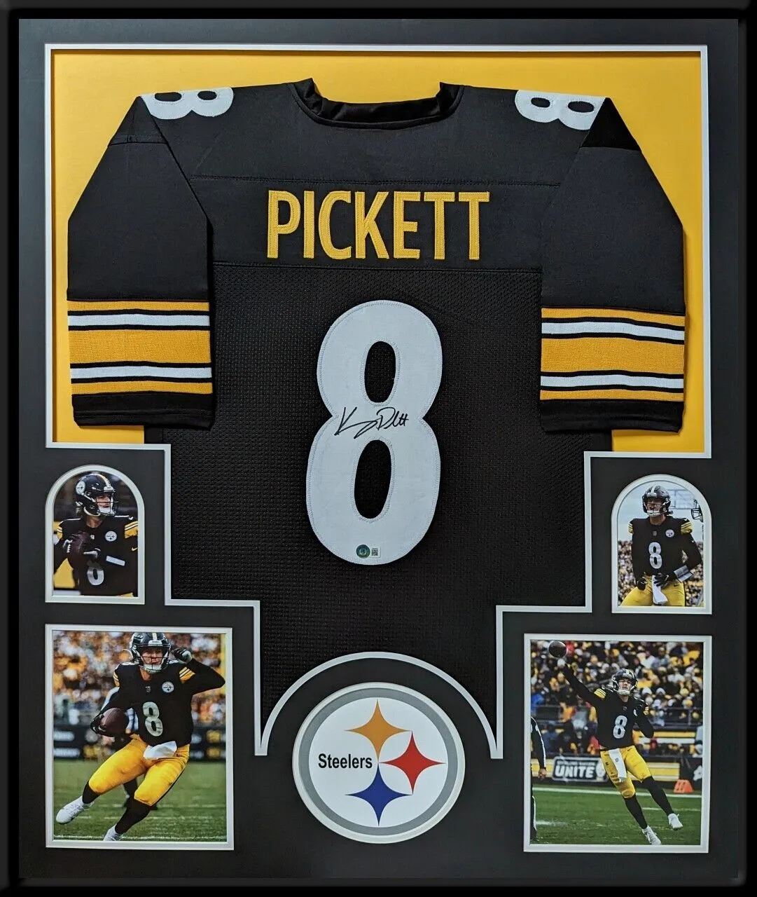 FRAMED PITTSBURGH STEELERS KENNY PICKETT AUTOGRAPHED SIGNED JERSEY BECKETT HOLO