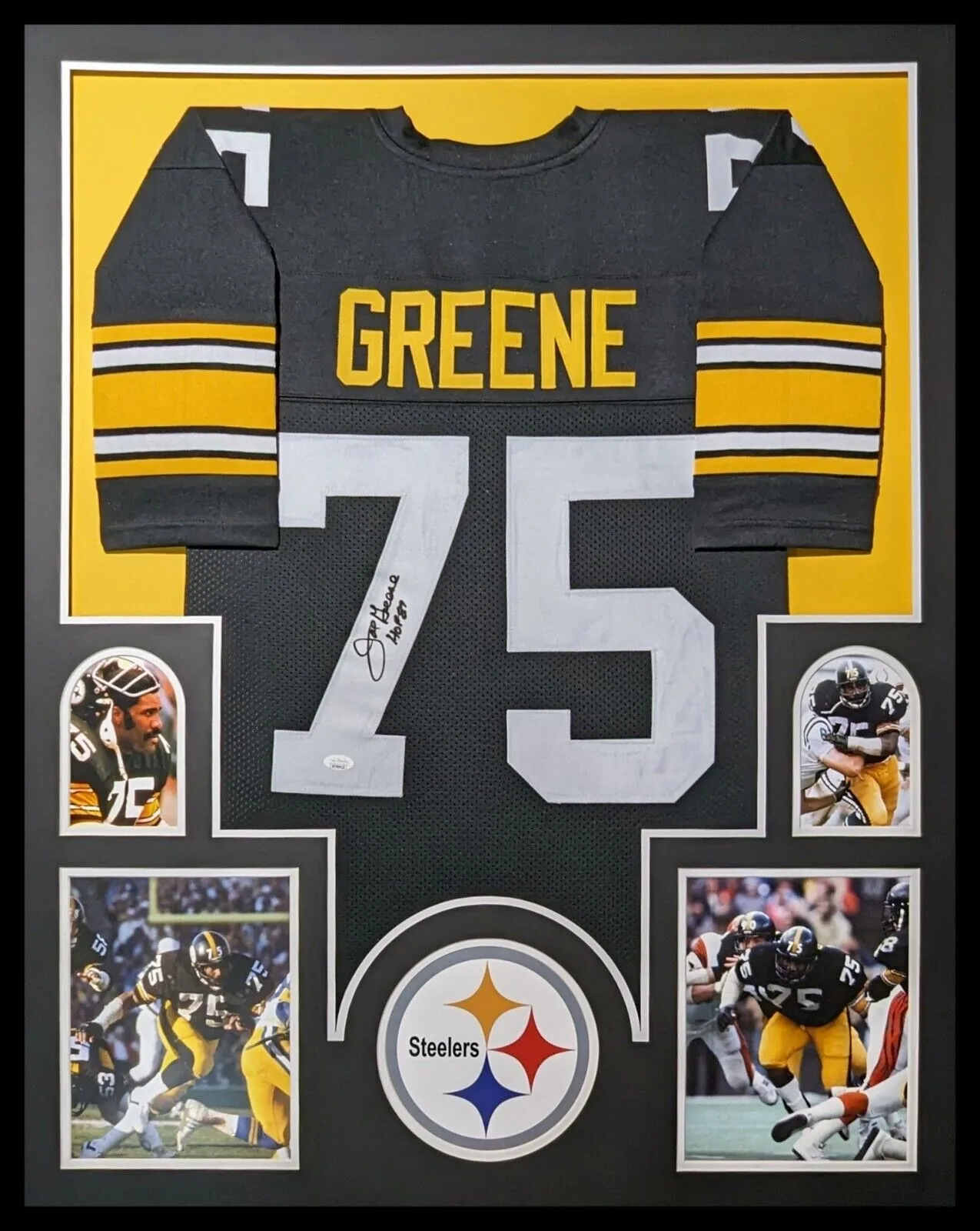 FRAMED PITTSBURGH STEELERS MEAN JOE GREENE AUTOGRAPHED JERSEY JSA COA