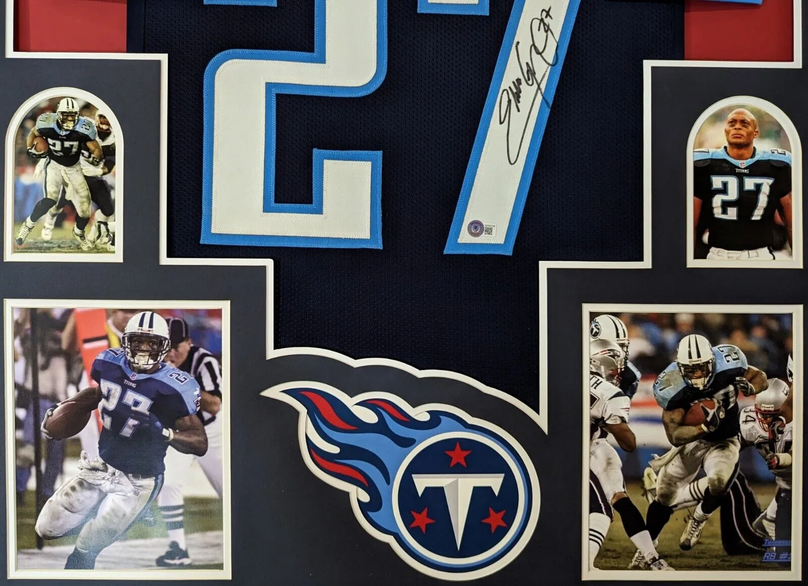 FRAMED TENNESSEE TITANS EDDIE GEORGE AUTOGRAPHED SIGNED JERSEY BAS HOLO