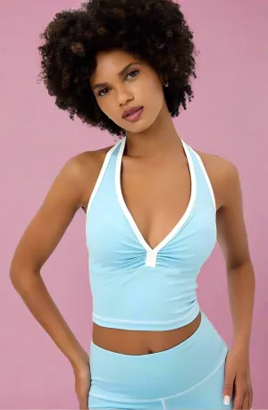 Frankies Bikinis Active Lively Halter Blue Sports Bra