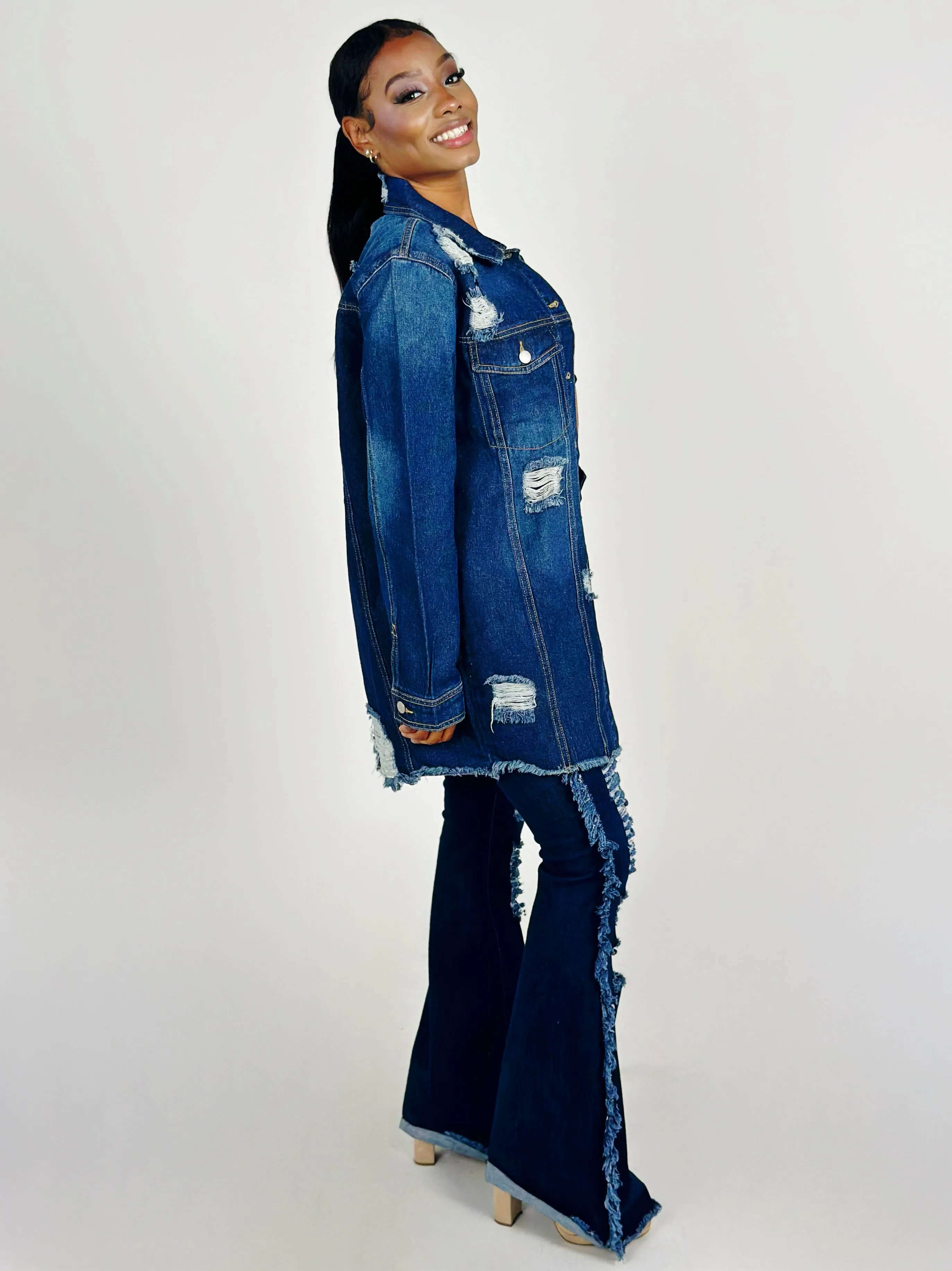 Frayed Midi Denim Jacket