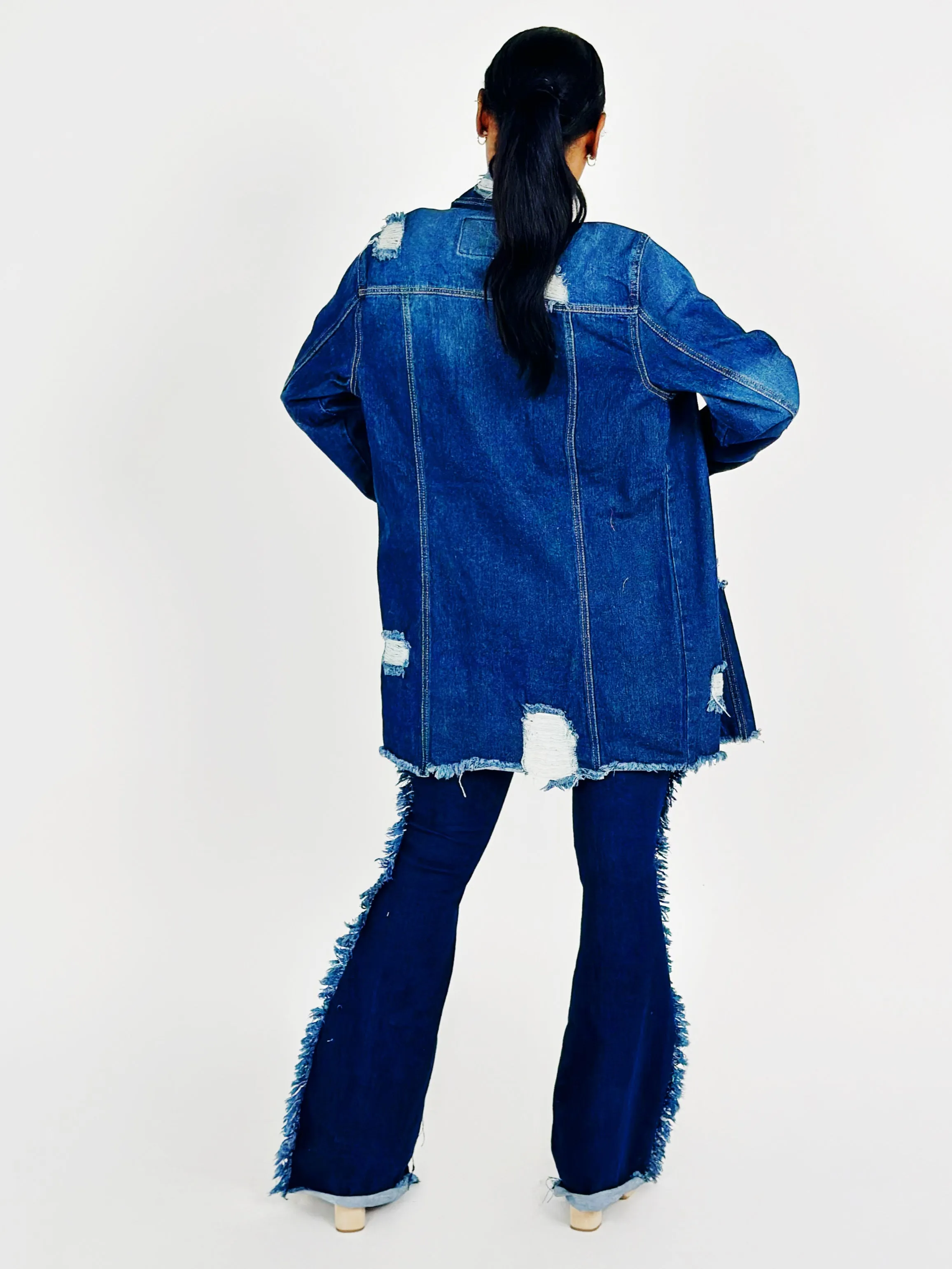 Frayed Midi Denim Jacket