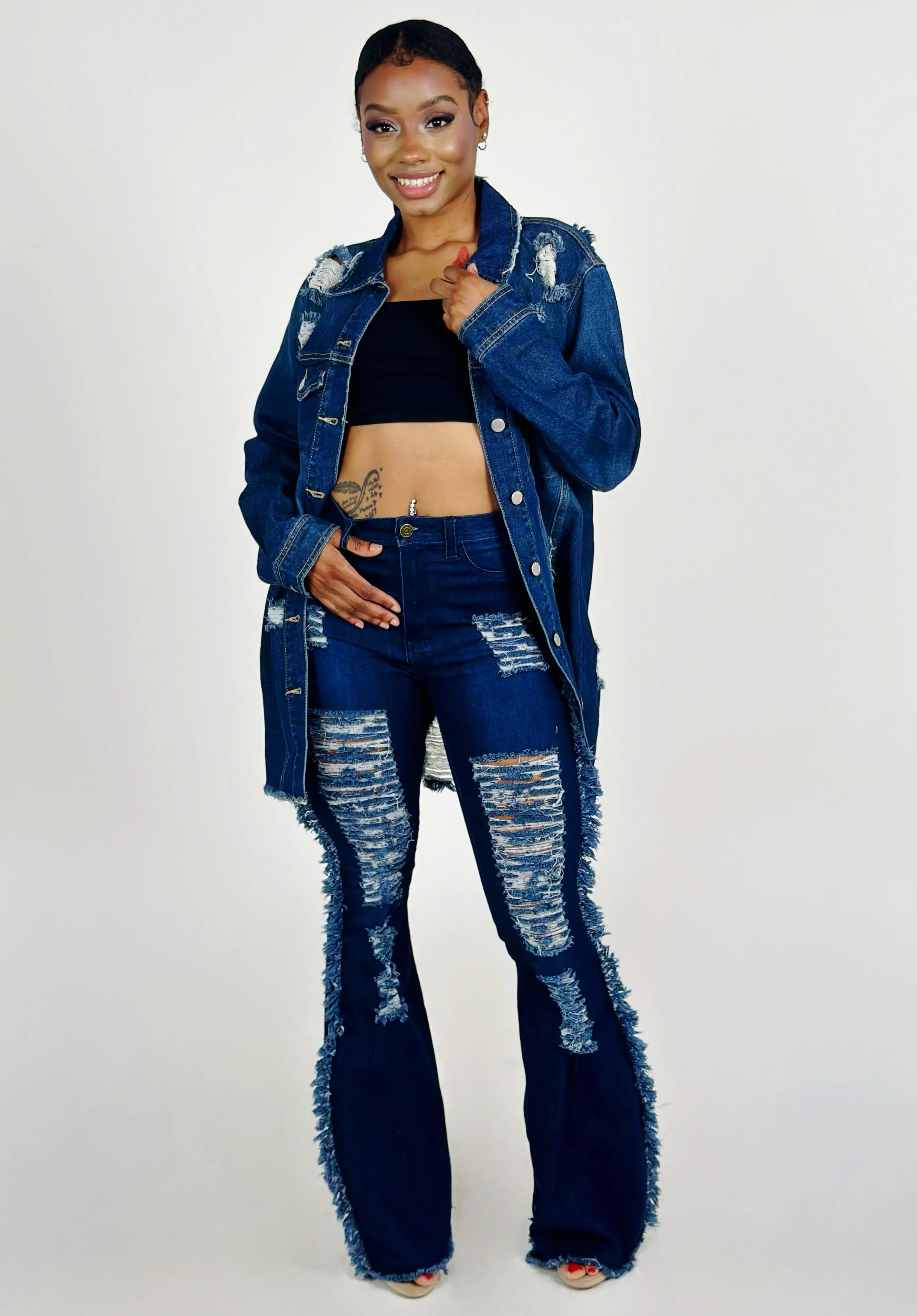 Frayed Midi Denim Jacket